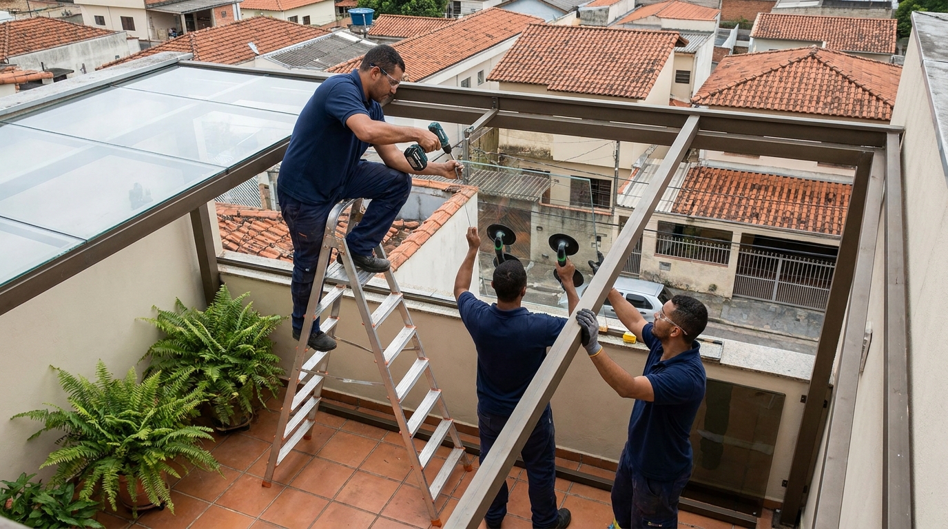 Cobertura de vidro em terraço com telhados em Betim-MG
