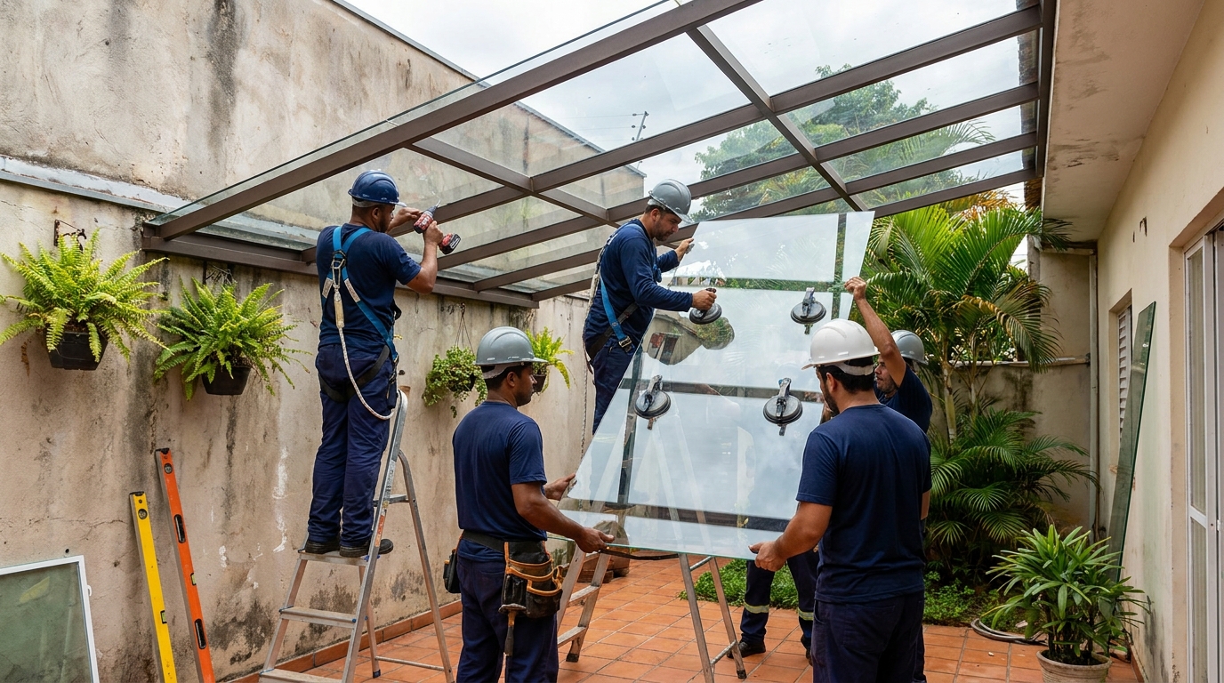 Instalação de cobertura de vidro em Betim-MG
