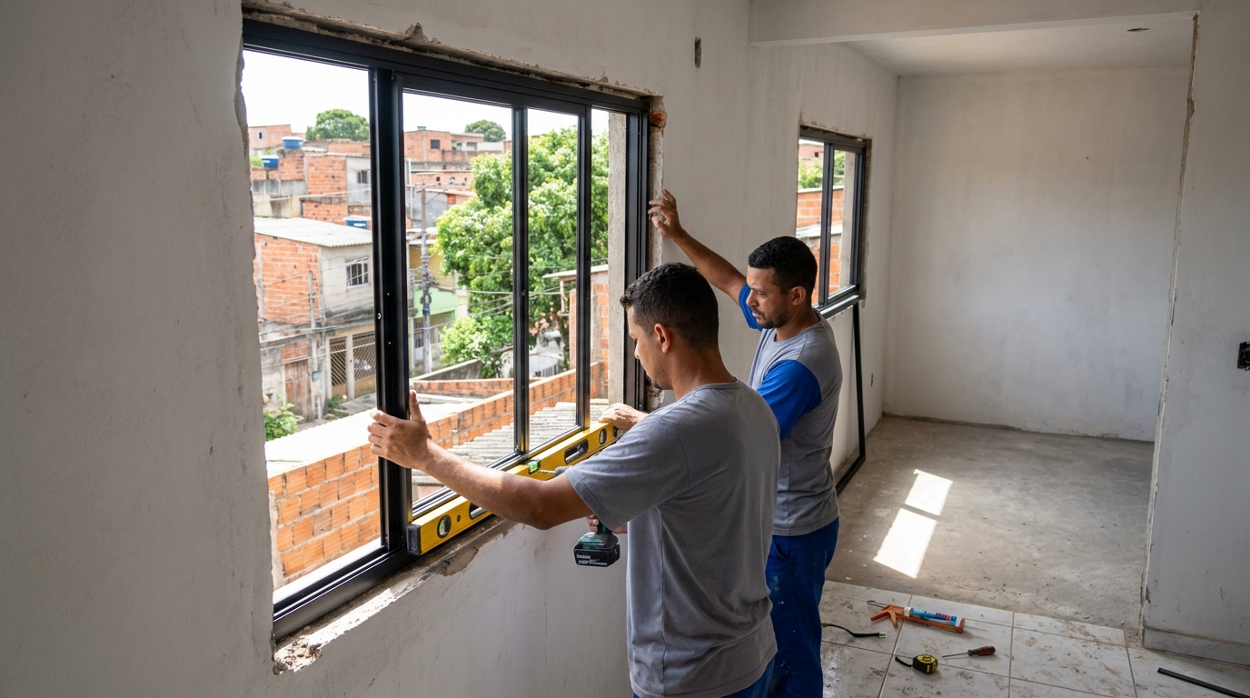 Esquadria de alumínio em obra em Betim-MG